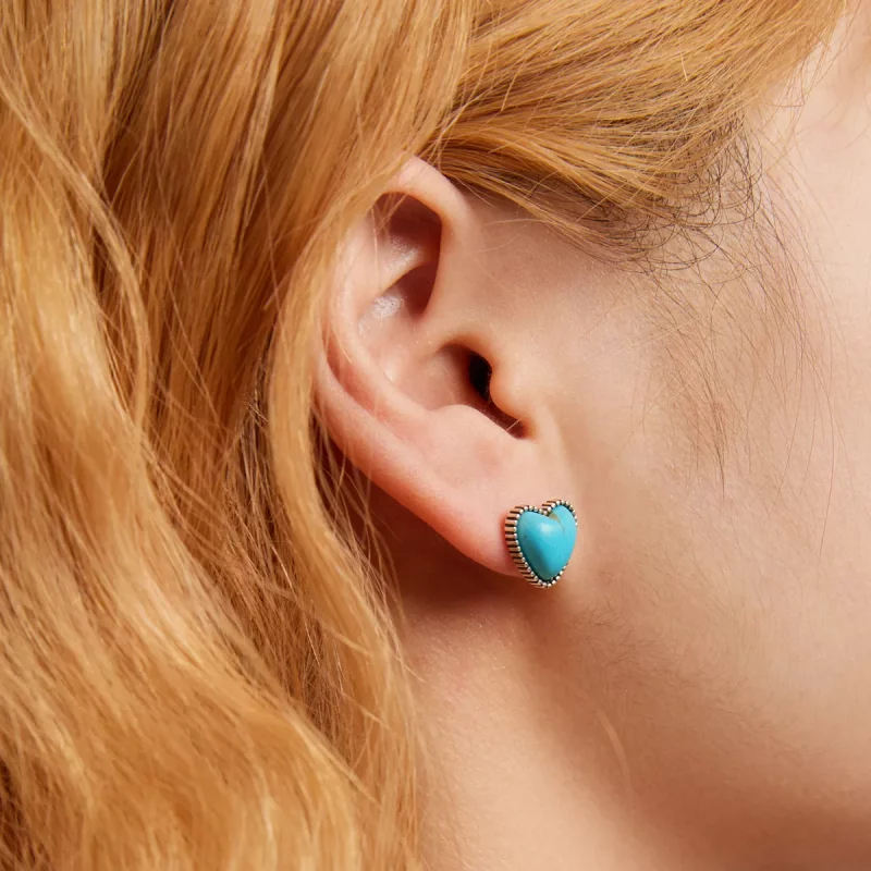 (imagen para) Estos aretes de tuerca estilo Pandora Love Turquoise - BSE591 - Ver 8