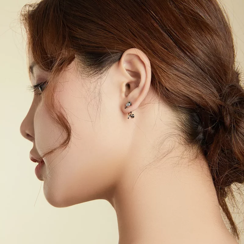 (imagen para) Estos aretes de tuerca estilo Pandora presentan un diseño de mapache - SCE990 - Ver 5