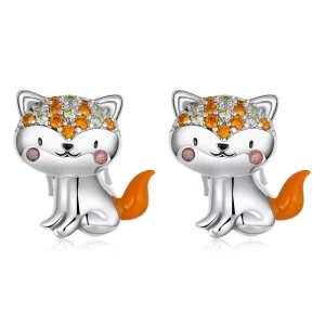 Estos aretes de tuerca estilo Pandora son adorables y tienen la forma de un zorro - SCE1373 (imagen para) Estos aretes de tuerca estilo Pandora son adorables y tienen la forma de un zorro - SCE1373