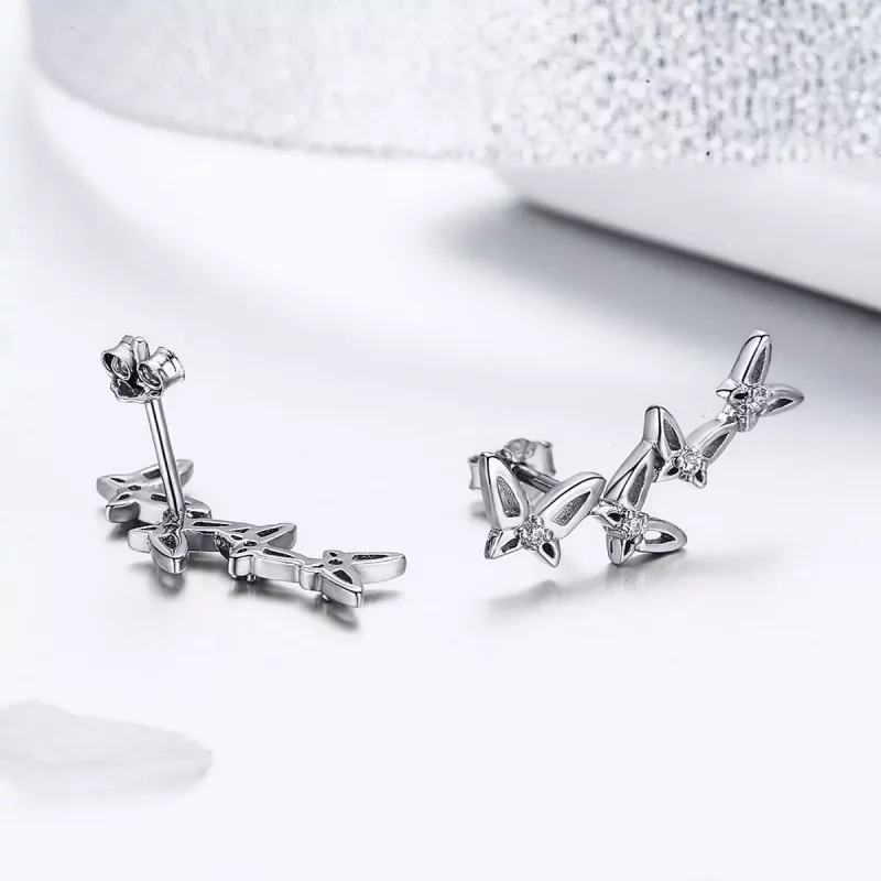 (imagen para) Estos aretes elegantes de estilo Pandora con diseño de mariposa danzante - BSE05 - Ver 2