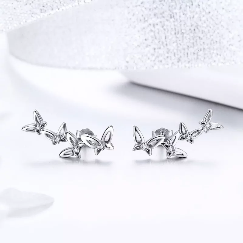(imagen para) Estos aretes elegantes de estilo Pandora con diseño de mariposa danzante - BSE05 - Ver 3