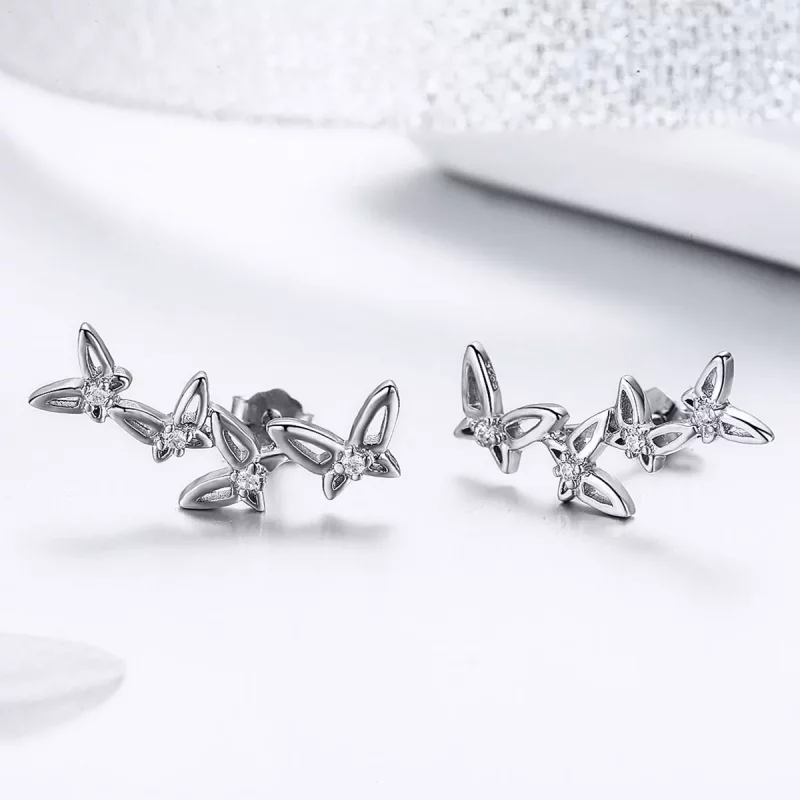 (imagen para) Estos aretes elegantes de estilo Pandora con diseño de mariposa danzante - BSE05 - Ver 4
