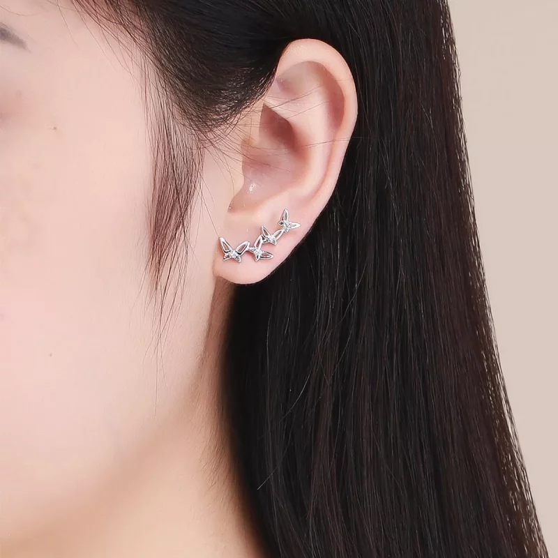 (imagen para) Estos aretes elegantes de estilo Pandora con diseño de mariposa danzante - BSE05 - Ver 5