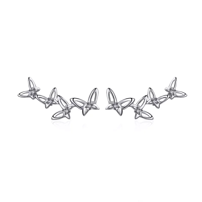 (imagen para) Estos aretes elegantes de estilo Pandora con diseño de mariposa danzante - BSE056
