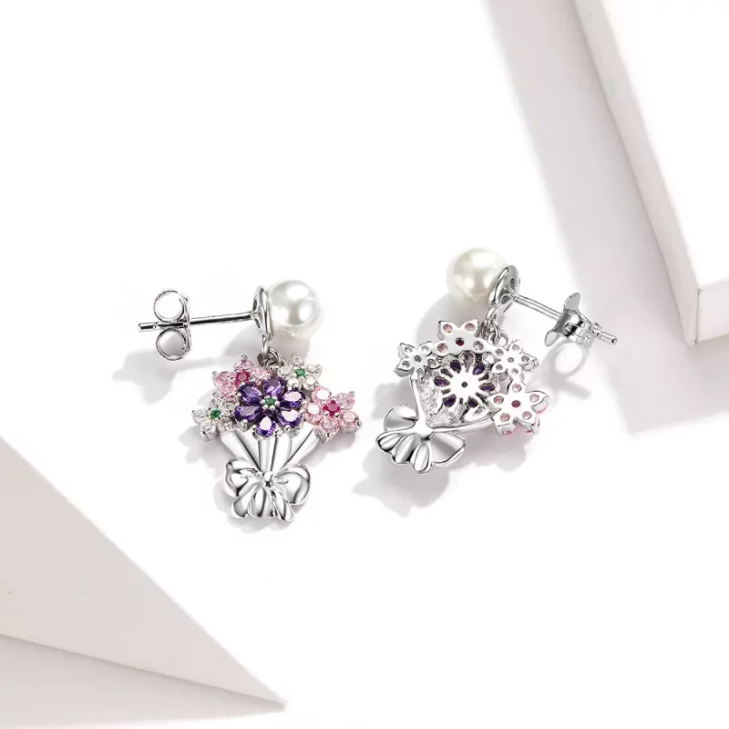 (imagen para) Estos pendientes de botón estilo Pandora con flores - BSE152 - Ver 2