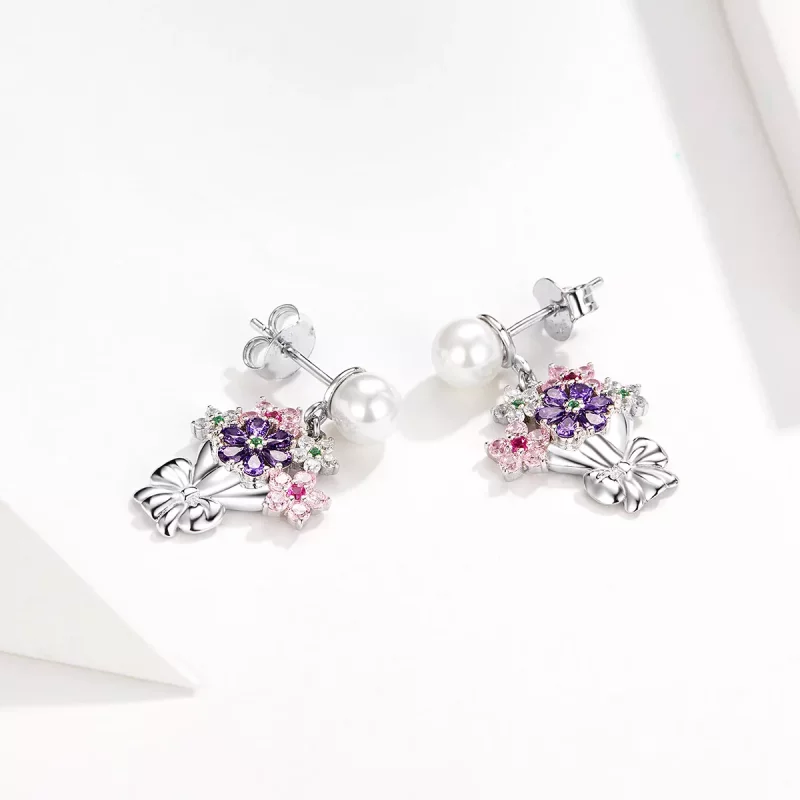 (imagen para) Estos pendientes de botón estilo Pandora con flores - BSE152 - Ver 3