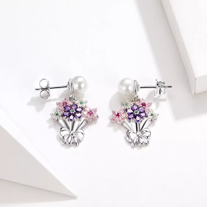 (imagen para) Estos pendientes de botón estilo Pandora con flores - BSE152 - Ver 4