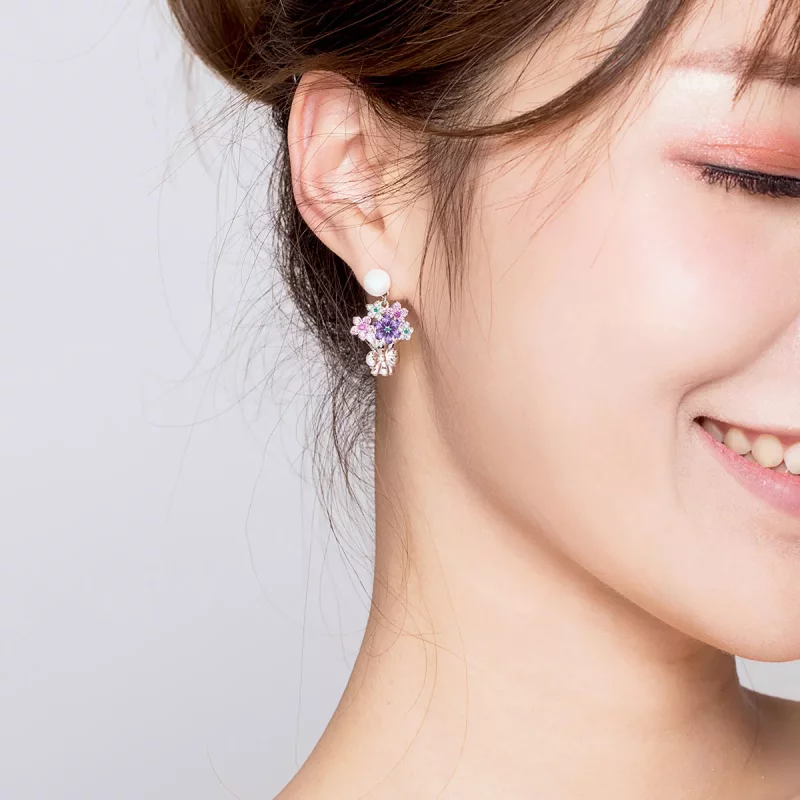(imagen para) Estos pendientes de botón estilo Pandora con flores - BSE152 - Ver 5