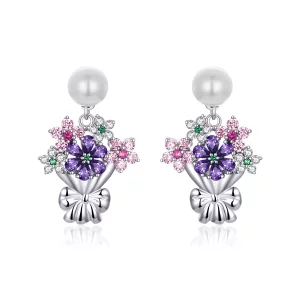 (imagen para) Estos pendientes de botón estilo Pandora con flores - BSE152