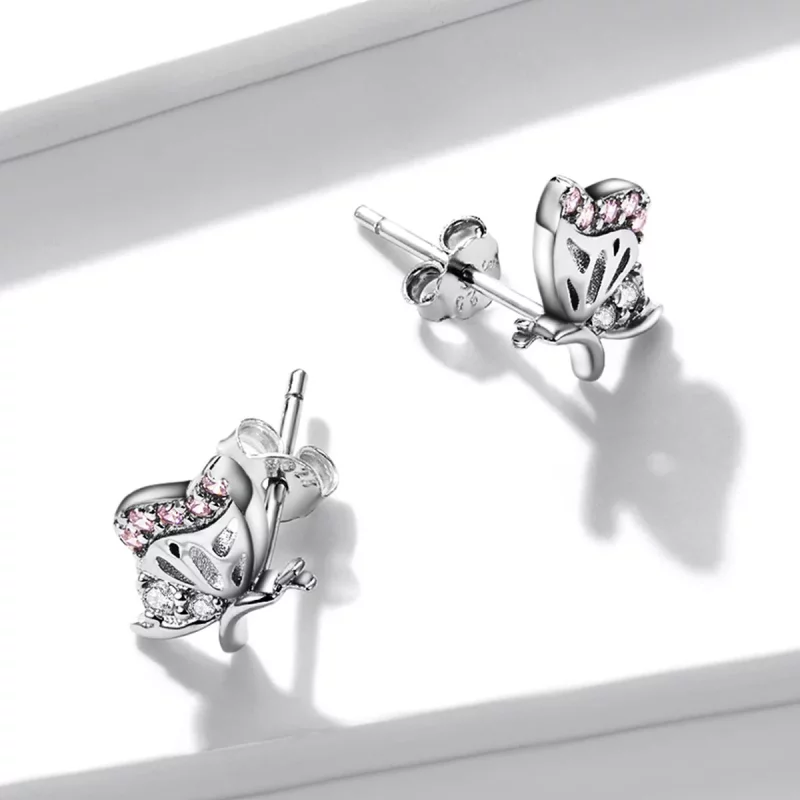 (imagen para) Estos pendientes de mariposa delicados estilo Pandora - BSE574 - Ver 2