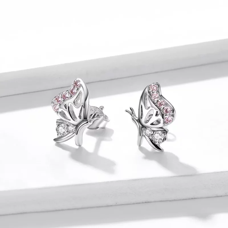 (imagen para) Estos pendientes de mariposa delicados estilo Pandora - BSE574 - Ver 3