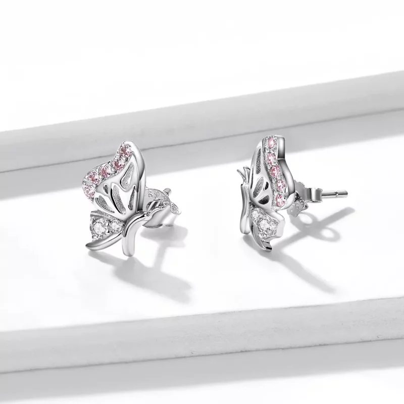 (imagen para) Estos pendientes de mariposa delicados estilo Pandora - BSE574 - Ver 4