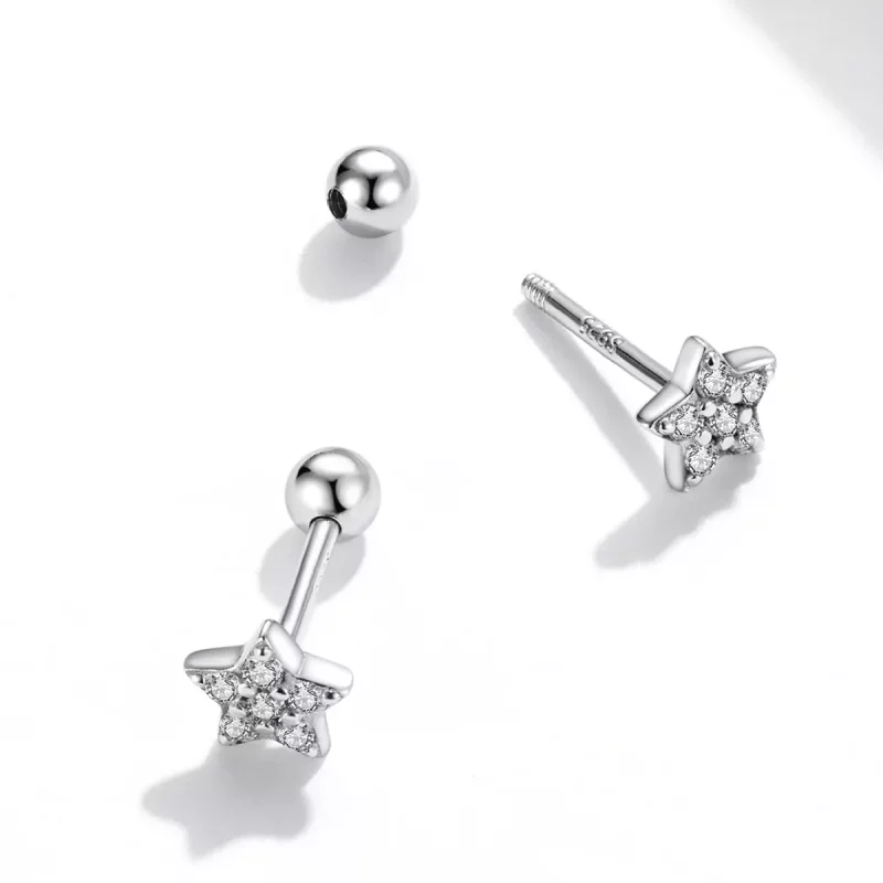 (imagen para) Estos son los pendientes de botón estilo Pandora con forma de estrella brillante - Ver 4