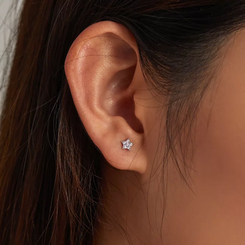 (imagen para) Estos son los pendientes de botón estilo Pandora con forma de estrella brillante - Ver 6