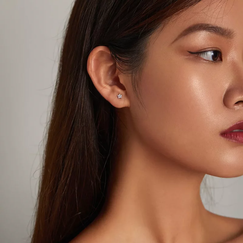 (imagen para) Estos son los pendientes de botón estilo Pandora con forma de estrella brillante - Ver 7