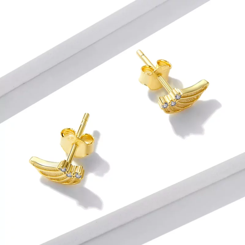 (imagen para) Estos son los Pendientes de Estilo Pandora con Alas Doradas - BSE524 - Ver 2