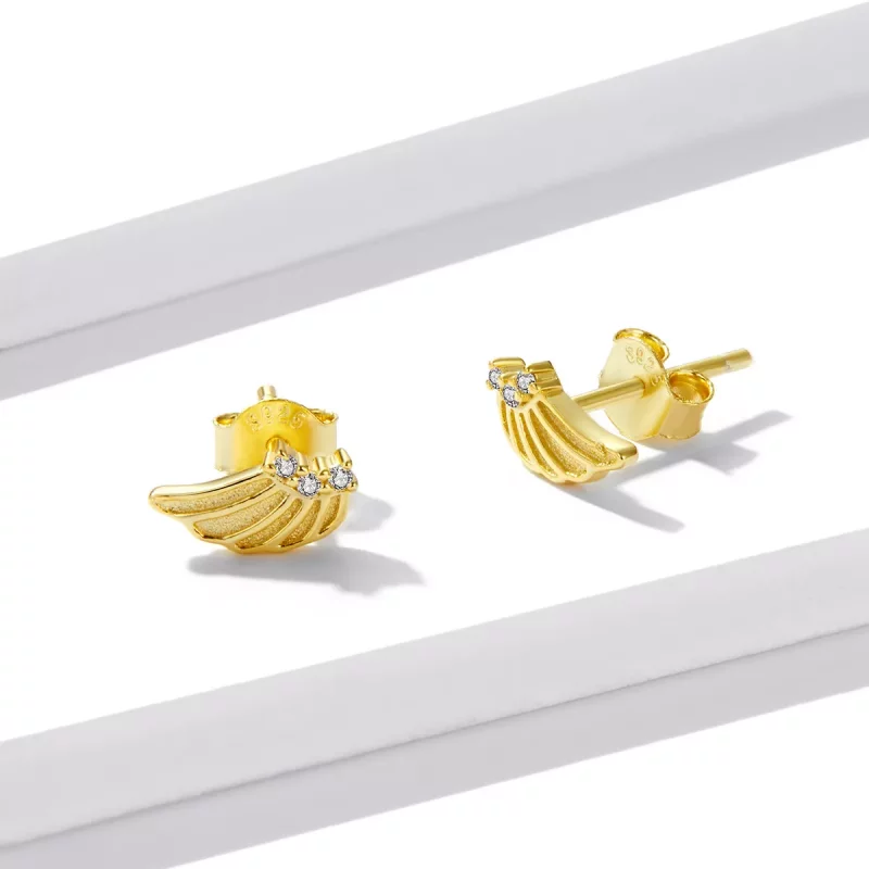 (imagen para) Estos son los Pendientes de Estilo Pandora con Alas Doradas - BSE524 - Ver 3