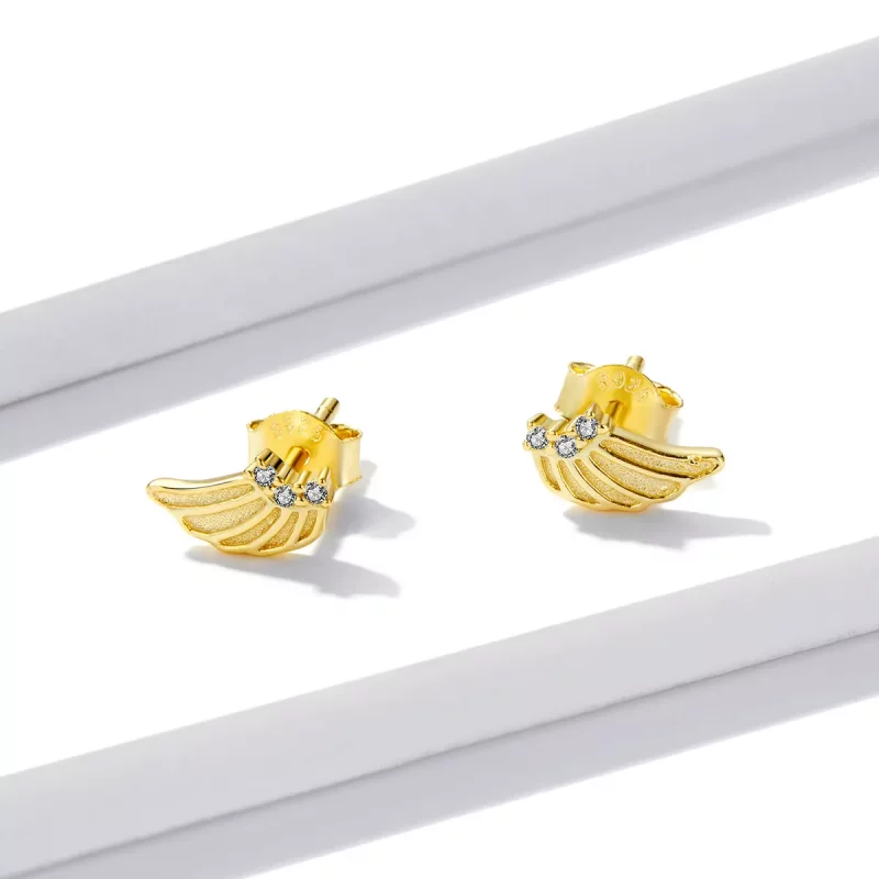 (imagen para) Estos son los Pendientes de Estilo Pandora con Alas Doradas - BSE524 - Ver 4