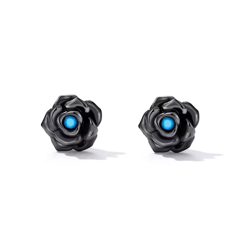 (imagen para) Nuestros exquisitos Pendientes de Rosas Negras al estilo Pandora - SCE1401 - Ver 2