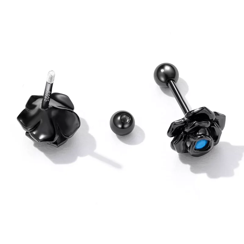 (imagen para) Nuestros exquisitos Pendientes de Rosas Negras al estilo Pandora - SCE1401 - Ver 3