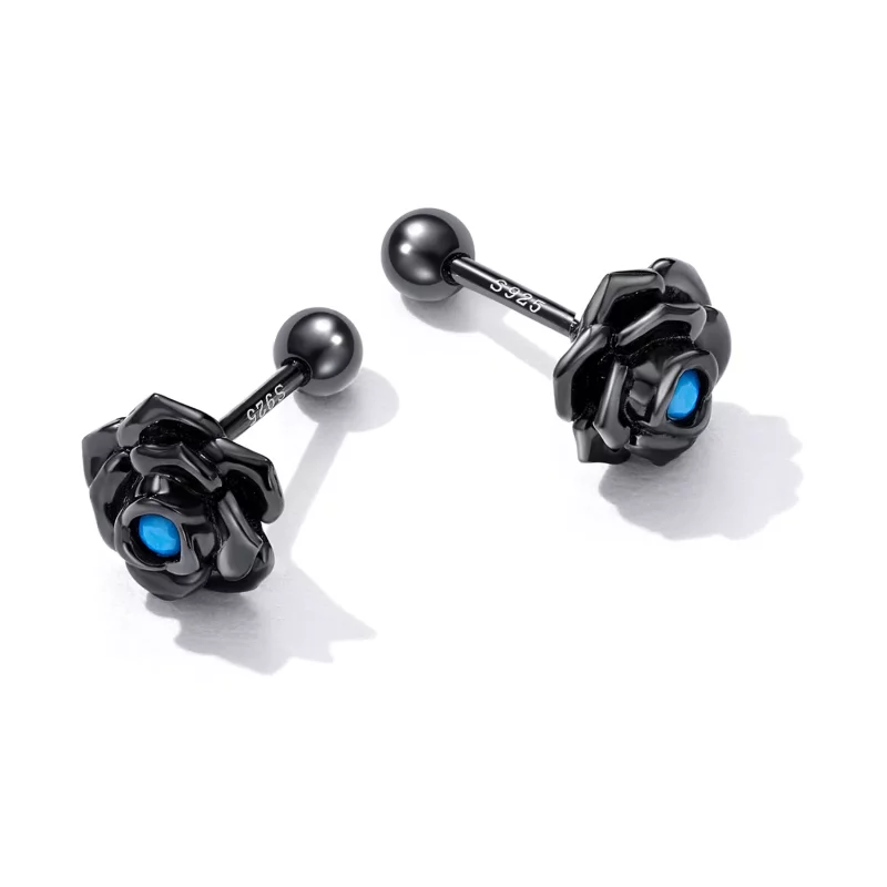 (imagen para) Nuestros exquisitos Pendientes de Rosas Negras al estilo Pandora - SCE1401 - Ver 4