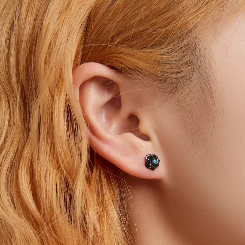 (imagen para) Nuestros exquisitos Pendientes de Rosas Negras al estilo Pandora - SCE1401 - Ver 6