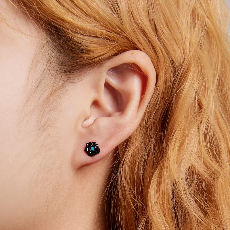 (imagen para) Nuestros exquisitos Pendientes de Rosas Negras al estilo Pandora - SCE1401 - Ver 7