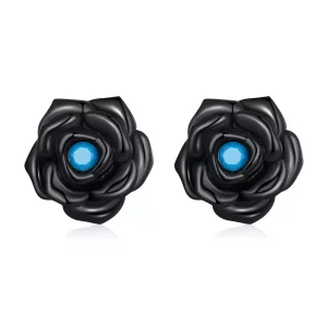 (imagen para) Nuestros exquisitos Pendientes de Rosas Negras al estilo Pandora - SCE1401