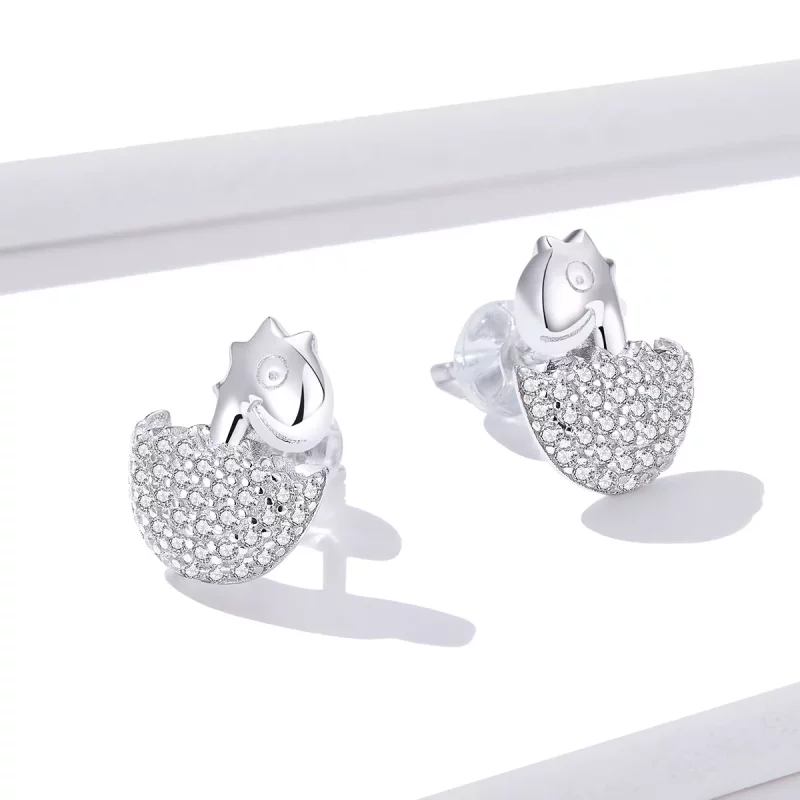 (imagen para) Pendientes de bebé con diseño de dinosaurio al estilo Pandora - BSE354 - Ver 3