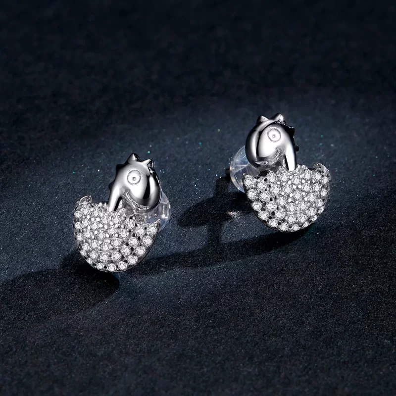 (imagen para) Pendientes de bebé con diseño de dinosaurio al estilo Pandora - BSE354 - Ver 5