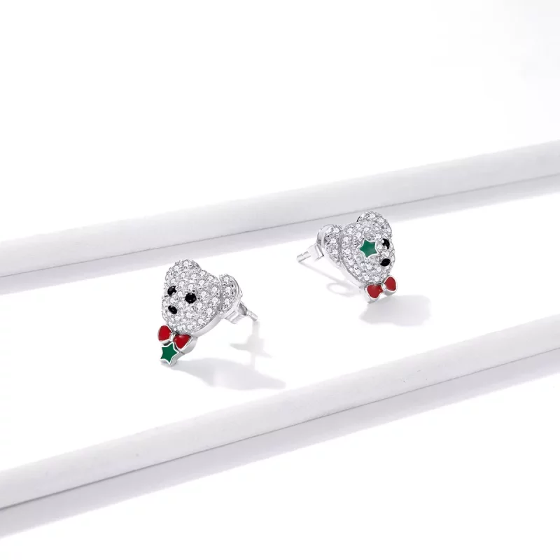 (imagen para) Pendientes de botón con diseño de oso juguetón al estilo Pandora - BSE437 - Ver 4