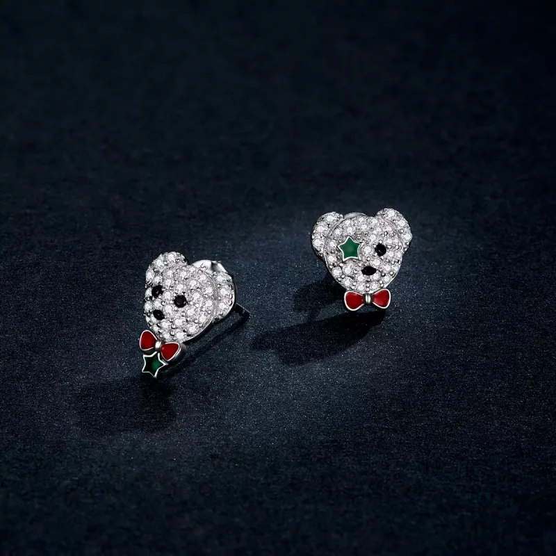 (imagen para) Pendientes de botón con diseño de oso juguetón al estilo Pandora - BSE437 - Ver 5