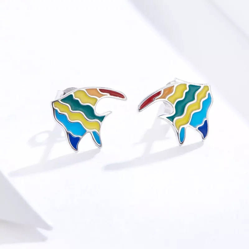 (imagen para) Pendientes de botón con diseño de pez arcoíris estilo Pandora - SCE824 - Ver 2