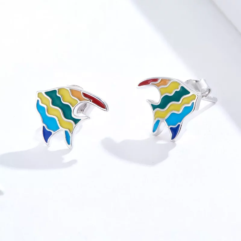 (imagen para) Pendientes de botón con diseño de pez arcoíris estilo Pandora - SCE824 - Ver 3