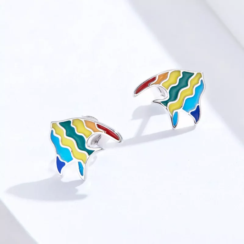(imagen para) Pendientes de botón con diseño de pez arcoíris estilo Pandora - SCE824 - Ver 4