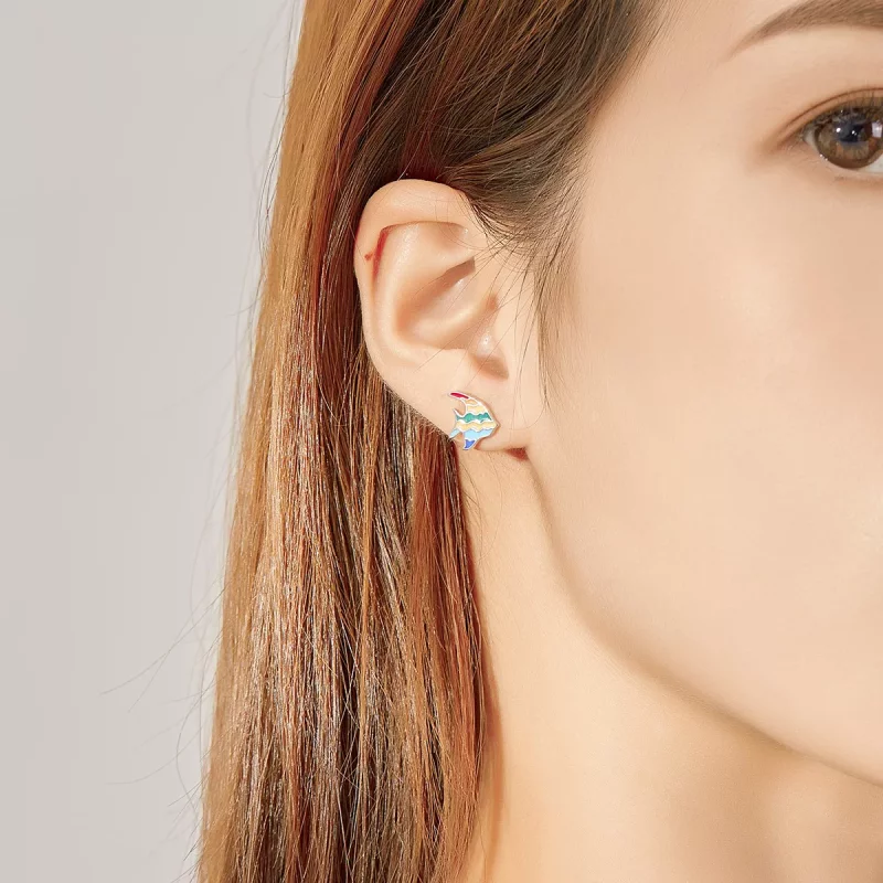 (imagen para) Pendientes de botón con diseño de pez arcoíris estilo Pandora - SCE824 - Ver 7