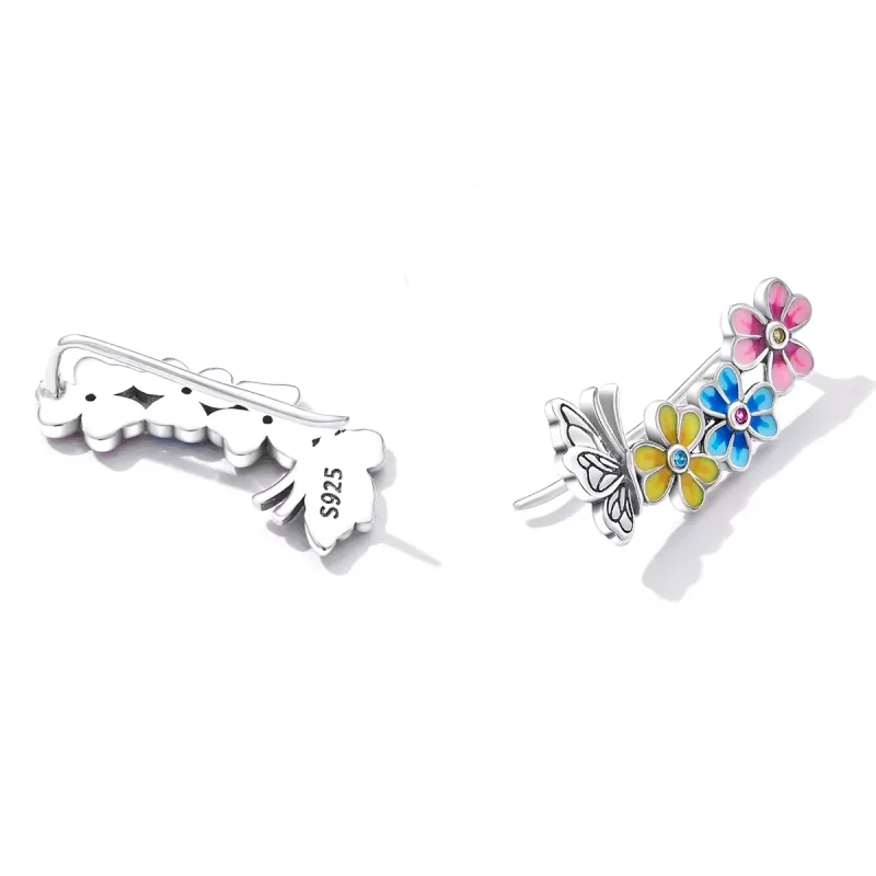 (imagen para) Pendientes de botón con estilo Pandora con mariposa y flores - SCE1393 - Ver 3