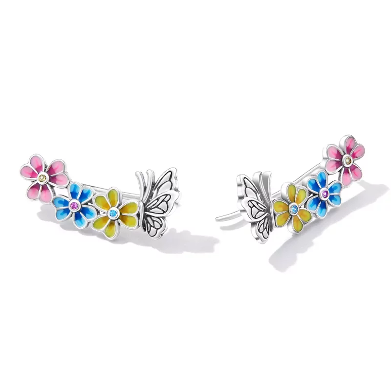 (imagen para) Pendientes de botón con estilo Pandora con mariposa y flores - SCE1393 - Ver 4