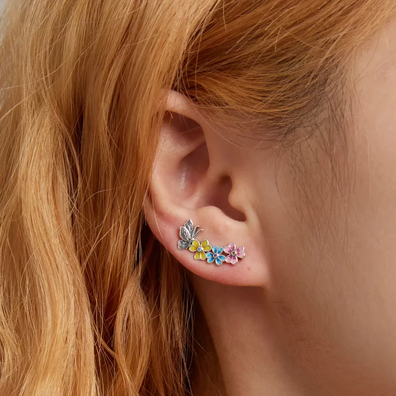 (imagen para) Pendientes de botón con estilo Pandora con mariposa y flores - SCE1393 - Ver 5