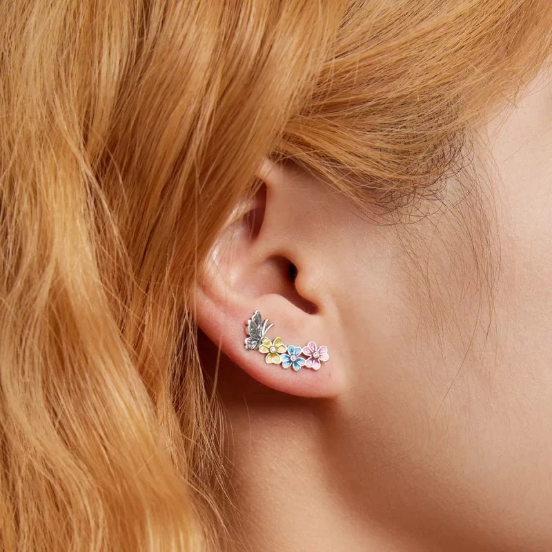(imagen para) Pendientes de botón con estilo Pandora con mariposa y flores - SCE1393 - Ver 6