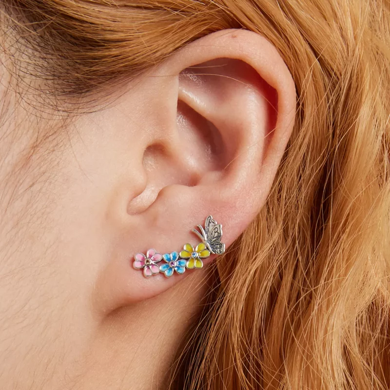 (imagen para) Pendientes de botón con estilo Pandora con mariposa y flores - SCE1393 - Ver 7