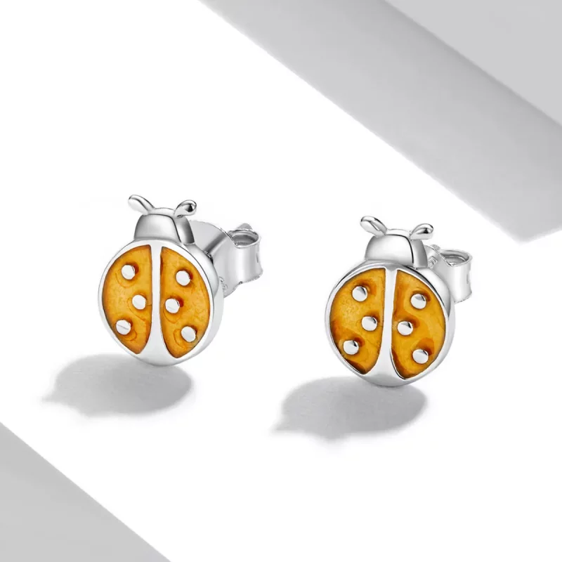 (imagen para) Pendientes de botón con estilo Pandora en forma de mariquita naranja - SCE1345 - Ver 2