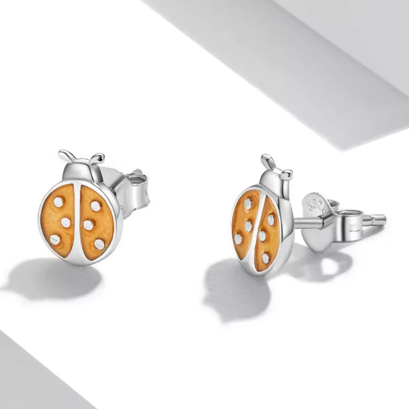 (imagen para) Pendientes de botón con estilo Pandora en forma de mariquita naranja - SCE1345 - Ver 3