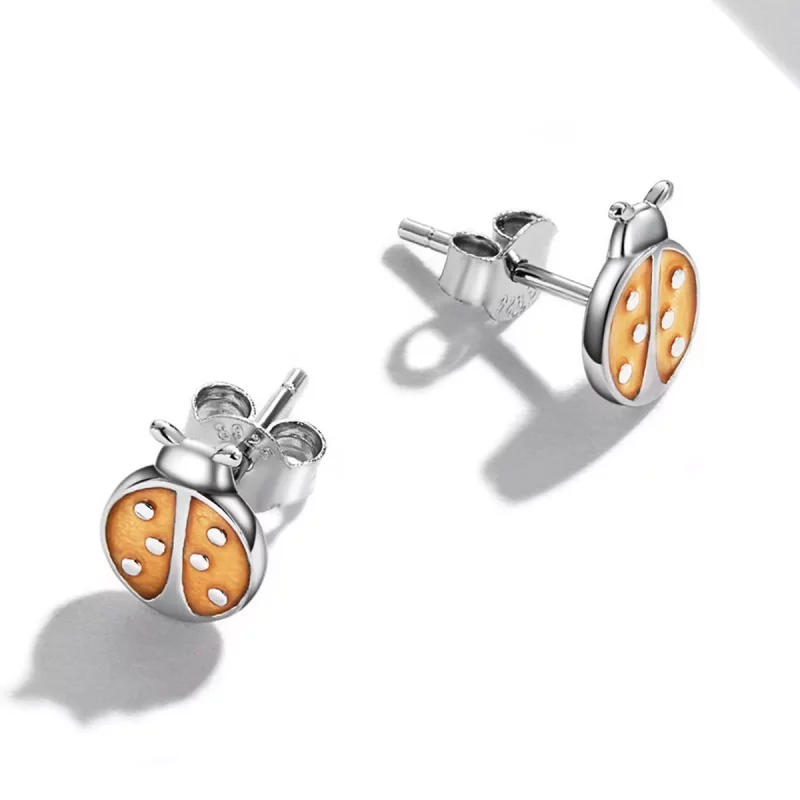 (imagen para) Pendientes de botón con estilo Pandora en forma de mariquita naranja - SCE1345 - Ver 4