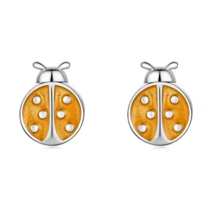 (imagen para) Pendientes de botón con estilo Pandora en forma de mariquita naranja - SCE1345