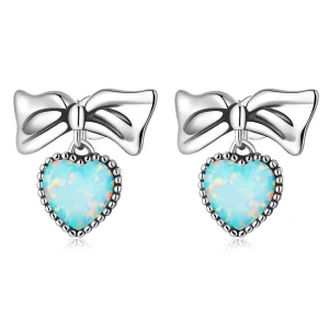 Pendientes de botón con forma de corazón y lazo estilo Pandora con ópalo - SCE1374 (imagen para) Pendientes de botón con forma de corazón y lazo estilo Pandora con ópalo - SCE1374