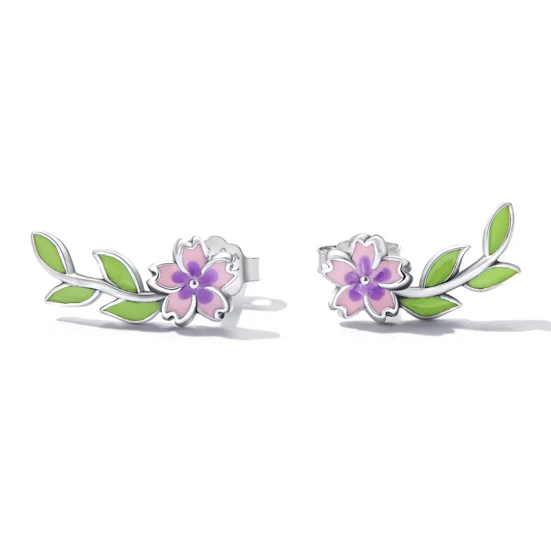 (imagen para) Pendientes de botón de estilo Pandora con flores y hojas - SCE1391 - Ver 2