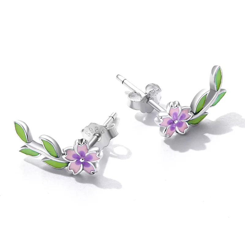 (imagen para) Pendientes de botón de estilo Pandora con flores y hojas - SCE1391 - Ver 3