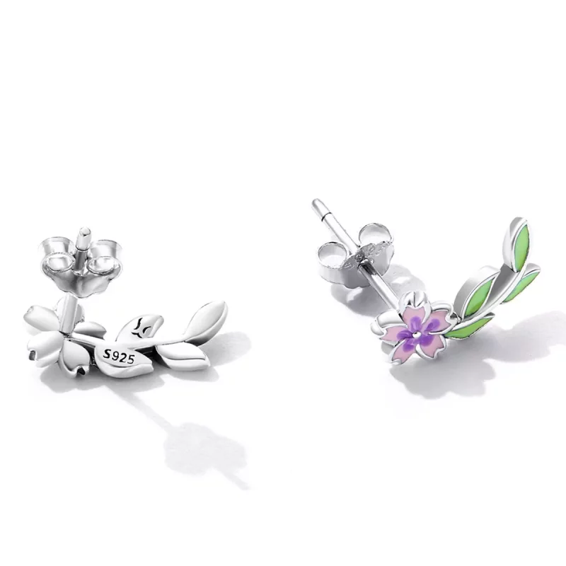 (imagen para) Pendientes de botón de estilo Pandora con flores y hojas - SCE1391 - Ver 4