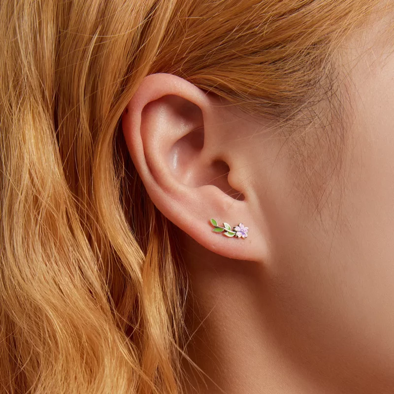 (imagen para) Pendientes de botón de estilo Pandora con flores y hojas - SCE1391 - Ver 5